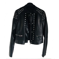 Black Studded Cafe Racer Leather Jacket